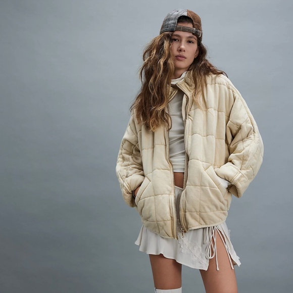 Free People Jackets & Blazers - Free People Cream Quilted Puffer Jacket